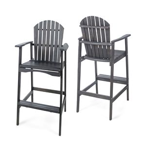 Set of 2 Dark Gray Outdoor Acacia <b>Wood</b> Adirondack <b>Barstools</b> - Product Image 2
