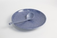 Plato Redondo de Melamina de 10 Pulgadas al por Mayor, Plato Azul con Diseño de Puntos, Vajilla para Restaurantes, para Rollitos Primavera, con Logotipo Personalizado