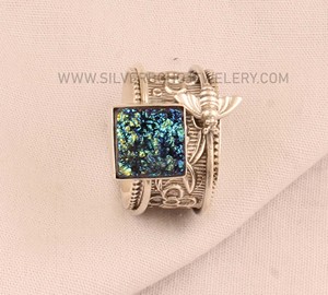 Wholesale 925 Sterling Silver <b>Bee</b> Band Ring Sunshine Druzy Quartz Nature Inspired Minimalist Stackable Ring for Women 2026 - Product Image 6