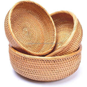 Plateau de service décoratif de haute qualité plateau en rotin rond naturel plateau tissé à la main pour Table basse clés de fruits et décor à la maison - Product Image 2