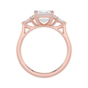 Anillo de compromiso de oro rosa de 10K con diamante cultivado en laboratorio, esmeralda de forma romboide, tres piedras, piedra central súper elegante, recién llegado. - Product Image 6