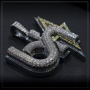 Iced Out Moissanite Letter Name <b>Pendant</b> 925 <b>Silver</b> Hip Hop Style Themed Charms Everyday Wear Micro Insert <b>Initial</b> Letter <b>Pendant</b> - Product Image 2