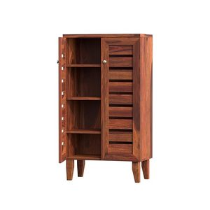 Furniture Woodcrony Wooden Small Shoe Rack with Door, Shoe Rack Cabinet Organizer with <b>Storage</b> - Sheesham Wood, Teak Finish - Product Image 5