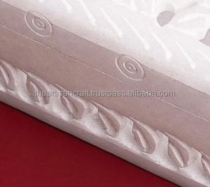 Joyero de mármol blanco hecho a mano elegante Almacenamiento de piedra cuadrada con Jalil tallado joyero artesanal - Product Image 5