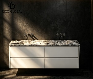 Meuble-lavabo de salle de bain flottant de luxe en marbre de 60 pouces avec vasque en pierre et finition polie - Product Image 1