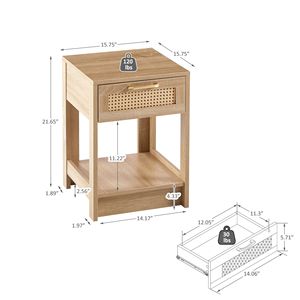 Tavolino Moderno in Rattan da 40 cm con Cassetto, Comodino o Tavolino Laterale per Camera da Letto o Soggiorno, Finitura Naturale - Product Image 4