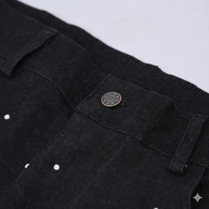 Men’s Black Denim Shorts Rhinestone Cross Design Flame Hem Distressed embriodry logo Streetwear <b>Hip</b> Hop Jean Shorts <b>for</b> women - Product Image 4