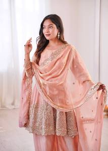 NiMa Creations Ethnic Indian Women's Traditional 3-<b>Piece</b> Heavy <b>Two</b> Tone Fandy Silk Embroidered Salwar Kameez <b>Set</b> for Wedding - Product Image 2