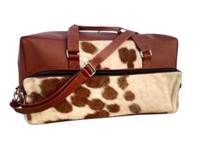 Bolsa de Viaje de Cuero Vacuno con Pelo, Estilo Vintage, Cierre de Cremallera, Gran Capacidad, Resistente, LHODB-0150 - Product Image 1