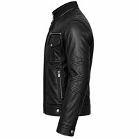 Veste en cuir de vache véritable noire pour homme, coupe ajustée, col montant, fermeture éclair, vêtement d'hiver