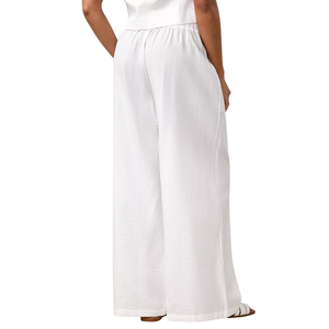 Pantalon Palazzo Femme Taille Mi-Haute Ample en Crêpe à Jambes Larges, Taille Élastique, Décontracté, Respirant, Séchage Rapide, Idéal Été, Voyage, avec Poches, Vacances - Product Image 2