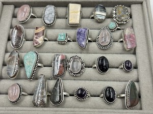 Anillos de Latón al por Mayor con Piedras Preciosas Naturales, Engaste de Bisel, Bañados en Plata, Modernos, Unisex, Lote Mixto a Granel, Precio Bajo - Product Image 5