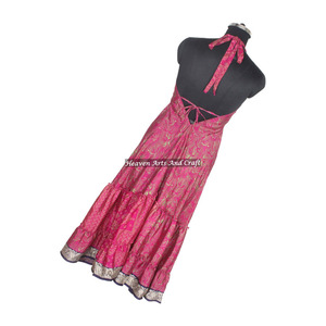 Nuevo Vestido Bohemio Vintage Hindú de Seda Sari para Mujer, Estilo Hippie Boho 2026, Elegante Vestido de Noche sin Mangas para Dama - Product Image 2