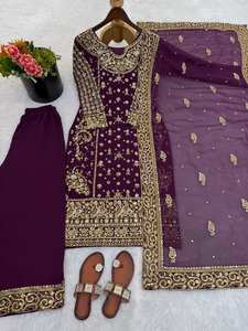 Salwar Kameez con Bordado Zari Dorado, Traje de 3 Piezas para Bodas Estilo Bollywood, Georgette de Secado Rápido, Dupatta para Fiestas - Product Image 4