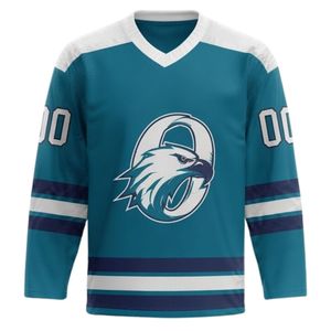 Ensemble short et maillot de hockey sur glace sublimé pour homme, couleur turquoise, en polyester, col en V, imprimé, uniforme sportif athlétique, vêtements d'équipe - Product Image 3