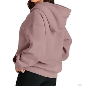 Women's Winter <b>Pink</b> Oversized Cotton Fleece Front Logo Off-Shoulder Hooded Sweatshirt Windproof Casual <b>Hoodie</b> - Product Image 3