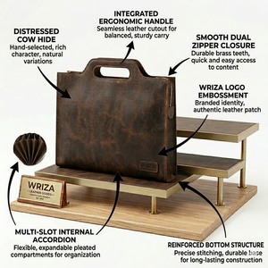 Wriza High Quality Luxury Vintage Crazy Horse Genuine <b>Leather</b> Waterproof Business Laptop <b>Briefcase</b> Handbag For Men Office Bag - Product Image 2