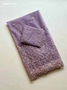 Elegant Look Soft Net with <b>Beads</b>-Sequin work & Heavy Border with Scallop Cut Saree-Matching work Blouse Supplier from Surat - Product Image 5
