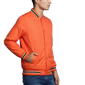 <b>Men's</b> Orange Jacket Canvas Varsity <b>Coat</b> Zipper Front Casual Winter Outerwear Shell Polyester Filling Bomber Style - Product Image 2