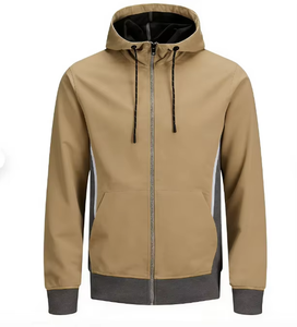 Sudadera con Capucha y Cremallera para Hombre, Color Caqui, Corte Regular, Resistente al Viento, para Invierno, Tejido de Poliéster, Color Sólido - Product Image 1