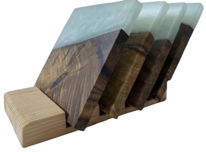 Juego de 4 posavasos de resina y madera de acacia hechos a mano, alfombrillas y almohadillas de diseño artístico único para restaurante de hotel y suministros para bebidas - Product Image 6