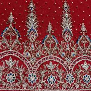 Tissu en maille perlée occultant antistatique de luxe de haute qualité, style Dobby, 100 % polyester, fait main avec zircon, idéal pour robes de filles - Product Image 5