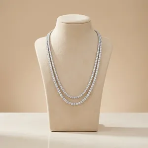 Collier élégant pour femme en or avec diamants de laboratoire, double halo, chaîne statement, style chic superposé, style hip-hop, bijoux fins certifiés - Product Image 1