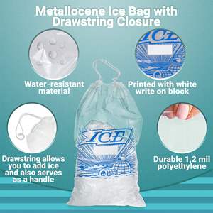 Confezione 500 sacchetti di ghiaccio Metallocene stampati 8 lb 11 1/2X18. Chiusura con coulisse in polietilene spessa 1.20 Mil per alimenti industriali - Product Image 4