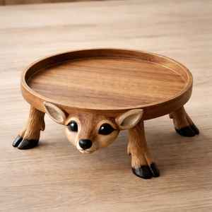 Plateau de service en bois de luxe en forme d'animal, fait main, décoratif, rond, pour la décoration de la maison - Product Image 1
