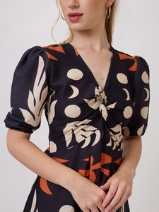 Vestido Midi Estilo Vintage para Mujer, Diseño Único con Encaje Estampado, Dulce y Elegante, Georgette Hecho a Mano, para Fiestas de Verano, Moda Urbana, Natural - Product Image 2