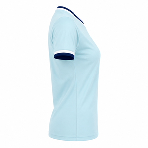 Camiseta de Manga Corta para Mujer, Cuello Redondo, Color Azul Claro, Corte Regular, Secado Rápido, Color Sólido, Ropa Deportiva Informal, 100% Algodón, Verano - Product Image 4