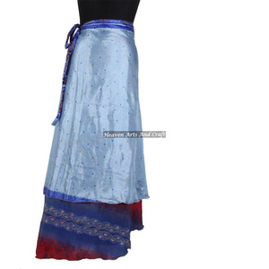 Jupe longue asymétrique pour adultes, 2 couches, réversible, en soie magique, saris grande taille, paréo sexy pour filles, en soie recyclée - Product Image 3