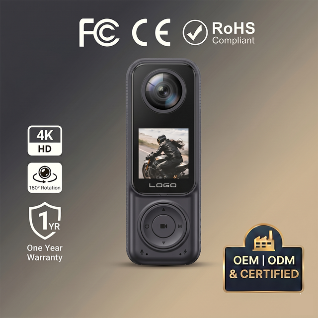 OEM 4K Wearable Body Camera with Dual Lens, Infrared Night Vision and 180° Rotating Lens