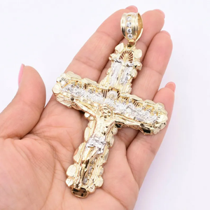 Colgante de Cruz Chapado en Oro Sólido de 18K con Piedras de Circonio, Amuleto Cristiano Religioso, Joyería de Moda Unisex - Product Image 3