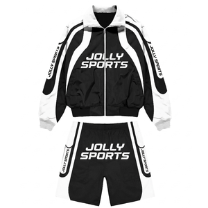 Women windbreaker short set lightweight polyester nylon <b>blend</b> orangepurple panel sublimation logo Windbreaker Shorts Set for Men - Product Image 5