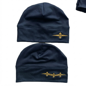 DROGEN EXPORT <b>Navy</b> Blue Custom Glitter Luminous Print Letter Pattern Vintage Jacquard Acrylic Beanie <b>Hat</b> Unisex Winter Warmth - Product Image 1