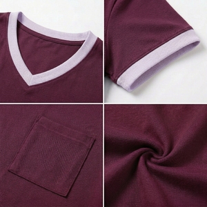 Rich Quality Women's Solid V-Neck Short Sleeve T-Shirt With Pocket Casual Cotton <b>Top</b> Spring Summer Wear Custom Designs Logos - Product Image 3