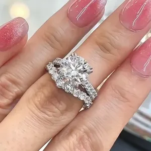 Moissanite Engagement <b>Ring</b> <b>925</b> <b>Silver</b> Wedding <b>Ring</b> Luxury Round Cut Diamond Look Bridal Jewelry Women - Product Image 2