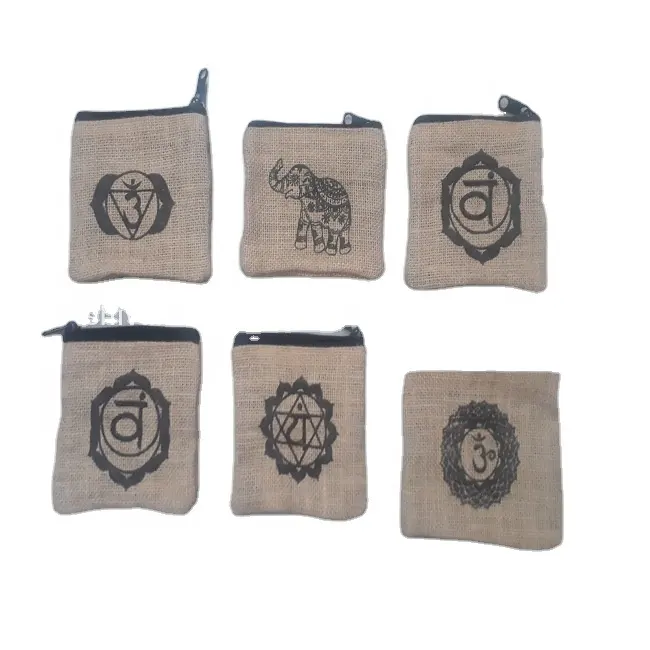 Novas bolsas/sacos de moedas de desenho feito à mão com motivos mistos de juta para atacado fornecedor da Índia
