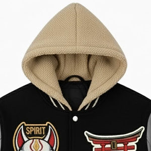Chaqueta Varsity de Lana con Bordado Chenille para Hombre, Cuerpo de Lana, Mangas de Cuero Genuino, Ropa de Invierno - Product Image 5