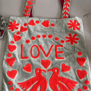 Sac de courses réutilisable fait main, écologique, durable et robuste, en coton matelassé et velours, imprimé à la main, réversible, motif floral - Product Image 1
