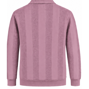 Pull-over Polo Tricoté Rose Poudré pour Homme à Manches Longues, Motif Rayures Texturées, Col et Ourlet Côtelés, Style Décontracté Chic - Product Image 2
