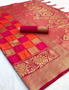 KV <b>Red</b> Zari Art Silk Border <b>Saree</b> With Unstitched Blouse - Product Image 2
