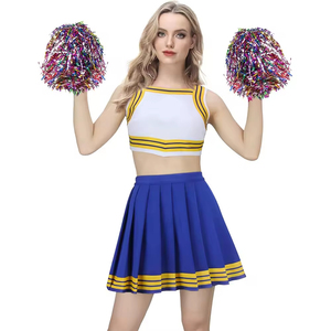 Uniforme de Porrista para Mujer, Top Corto a Rayas Azul y Amarillo, Falda Plisada, Conjunto de Disfraz de Porrista para Adultos con Opciones Personalizadas - Product Image 5