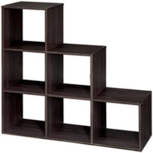Libreria Organizzatore in Legno Marrone Scuro a 6 Cubi, Scaffale Aperto con 3-2-1 Cubi di Stoccaggio - Product Image 1