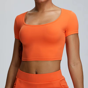 T-shirt court ajusté à manches courtes pour femme, imprimé à carreaux, avec patchs, respirant et écologique, idéal pour l'été - Product Image 5