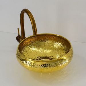 Vintage Style Brass Wash <b>Basin</b> Handmade Bathroom Vessel Sink Elegant Premium Metal Fixture Luxury Residential Interior - Product Image 6