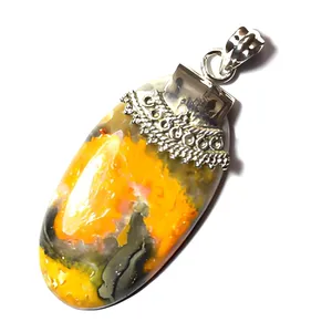 925 Sterling Silver Bumble Bee Jasper Pendant Natural Gemstone Handmade Statement Jewelry Bohemian Style - Product Image 1