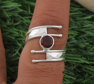 Handmade 925 Sterling <b>Silver</b> Bezel Setting Red Garnet Gemstone Band <b>Ring</b> <b>for</b> Women <b>Men</b> Minimalist Wedding Party Jewelry - Product Image 1