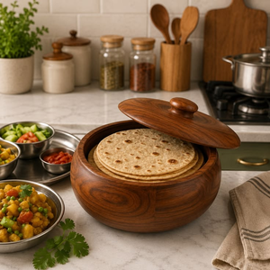 Boîte à chapati en bois au design classique pour la cuisine, écologique, pour servir des plats chauds et des roti - Product Image 4
